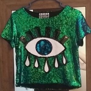Blue/green sequin crying eye top