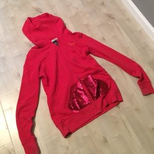 Red hoodie with sparkles