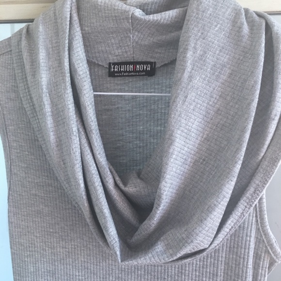 Fashion Nova gray ruffle neck ribbed dress