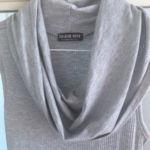 Fashion Nova gray ruffle neck ribbed dress