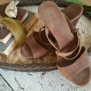UGG suede wood wedges sandles