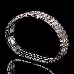 Stretch Silver Rhinestone Pageant Prom Competition Bracelet