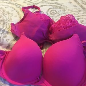 Two - 32d VS Pink bras one push-up and a PINK