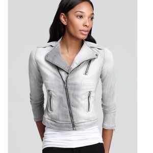 J Brand Lunar Grey Moto Zipper Denim Jacket Sz Sm
