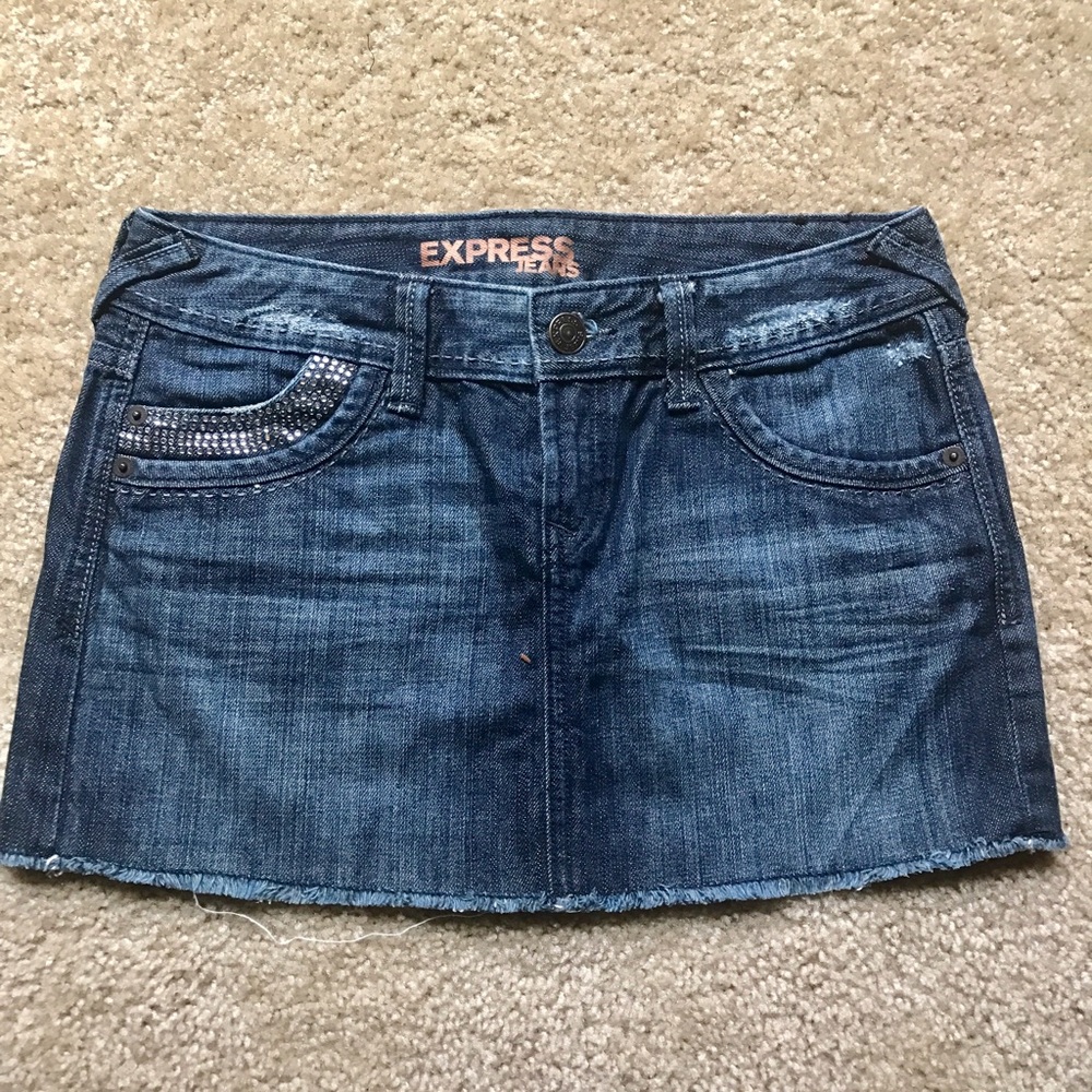 Express Jeans Rhinestone Denim Mini Skirt like new