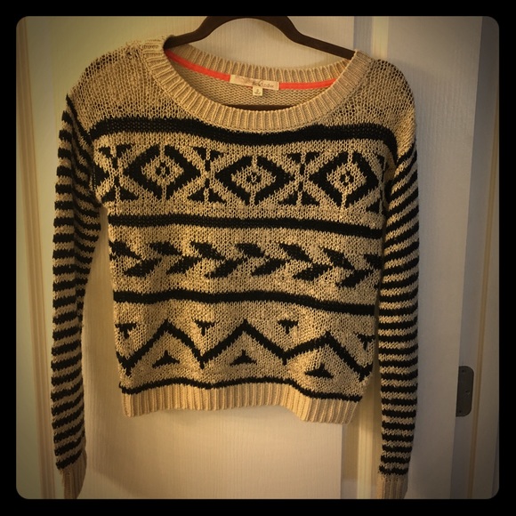 🎉L/S Crop sweater- Rewind! Black & Cream Striped