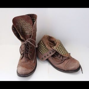 Studded leather combat boots