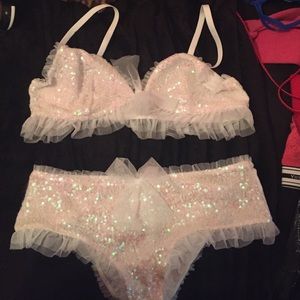 White sparkle sequin bra and panty set