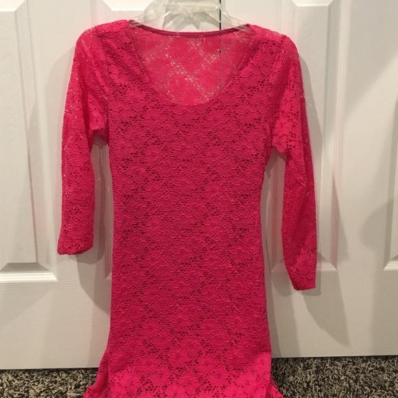 Hot pink fitted long sleeve dress