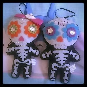 Day Of The Dead Boy & Girl Felt Hanging Ornaments