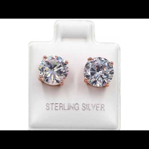 .925 Sterling Silver Round cut CZ Earrings in Rose