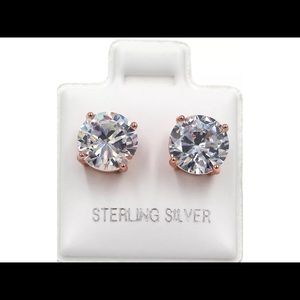 .925 Sterling Silver Round cut CZ Earrings in Rose