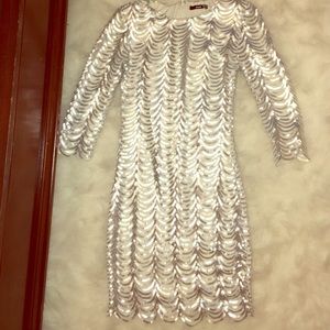 TFNC London Silver Scalloped Bodycon Dress