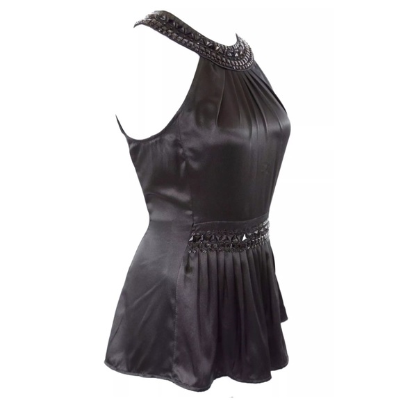 BCBGMaxAzria Black Silk Beaded Halter Top - Picture 2 of 4
