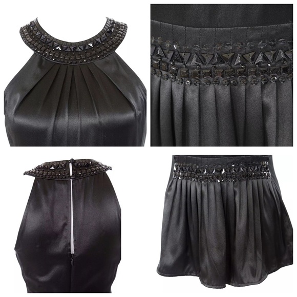 BCBGMaxAzria Black Silk Beaded Halter Top - Picture 4 of 4