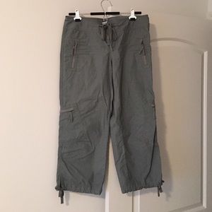 Light olive green Calvin Klein cargo capris.