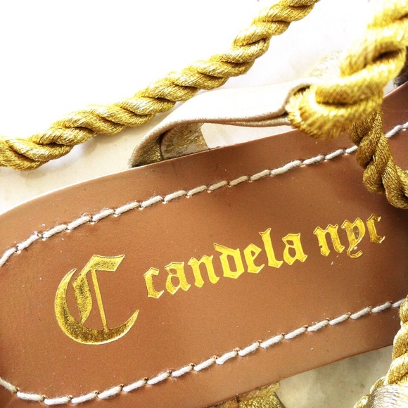 UO/Candela NYC Tan/Gold Leather Gladiator Sandals - Picture 3 of 3
