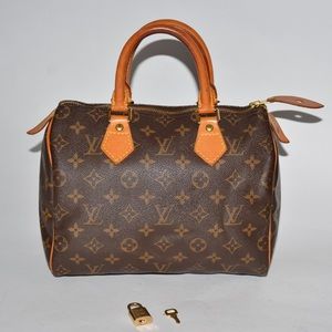 Auth Louis Vuitton Monogram Speedy 25 lock and key