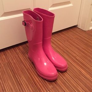 Pink rain boots