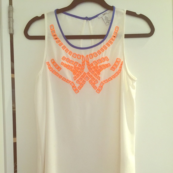 Bar III Pop Color Embroidery Woven Summer Tank Top