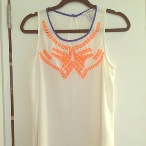 Bar III Pop Color Embroidery Woven Summer Tank Top