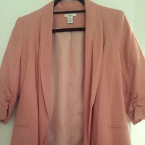 Bar III Soft Blush Rouched Sleeve Woven Blazer