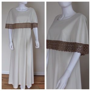 Vintage Boho Fringe Cape Hippie Maxi Dress