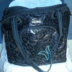 Hurley Cheetah Print Black & Aqua Blue Bag