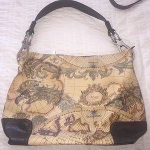 tan map print purse