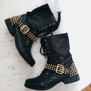 Black Leather Boots With Gold Studs