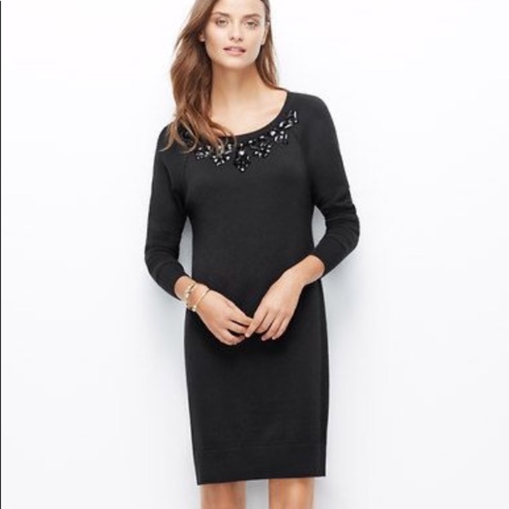 Ann Taylor Black Embellished Sweater Dress