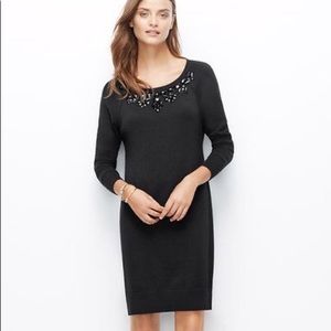 Ann Taylor Black Embellished Sweater Dress