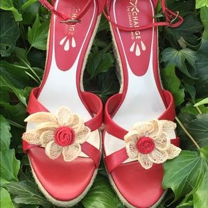 Charles David red espadrille wedges 8M