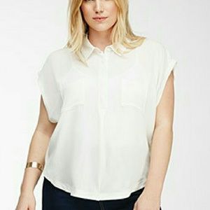 White Collar Button Front Crepe