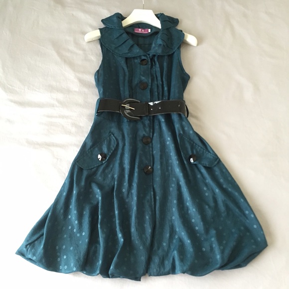 Green Peter Pan Collar Bubble Hem Dress