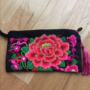 Embroidered clutch