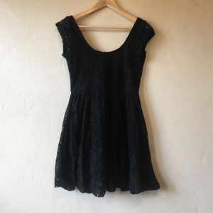 Scoop neck black mini dress
