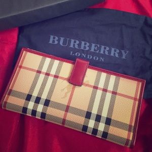Burberry red leather continental wallet