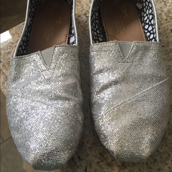 TOMS silver sparkle flats