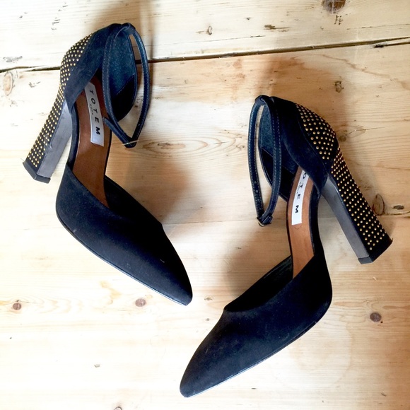 Italian Gold Studded Black Suede Heels