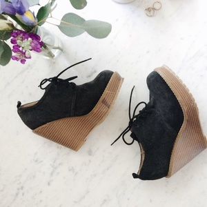 Suede booties with wedge heel