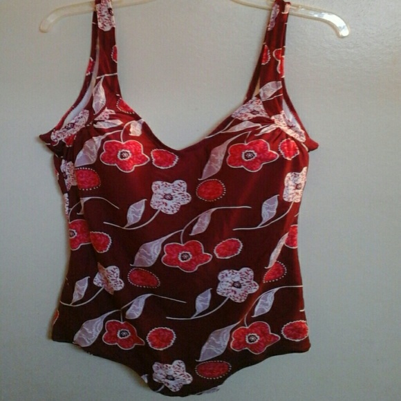 Burgundy Floral Print Swim Wear