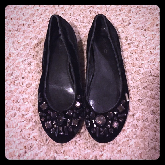 Black velvet embellished flats - Picture 1 of 4