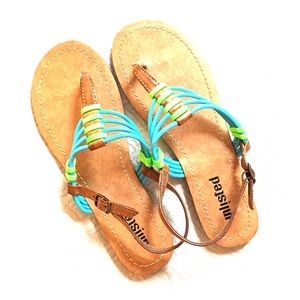 Blue and green sandals