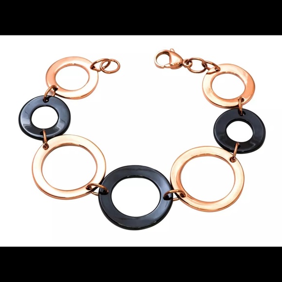 Black Ceramic Hoops & Rose Gold Plated Bracelet