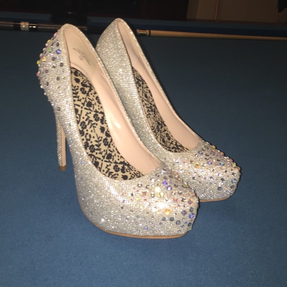 Silver and iridescent studded heels