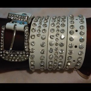 Leather rhinestone belt