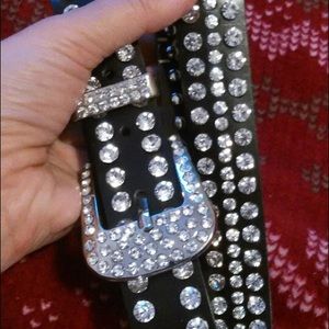 Leather rhinestone belt