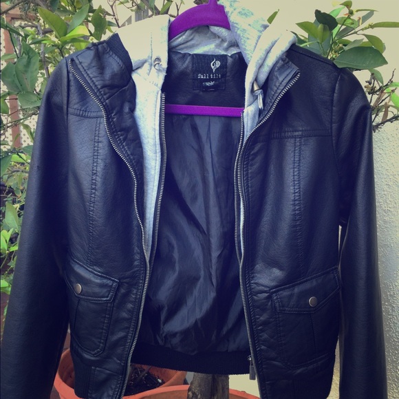 Leather jacket with hoodie