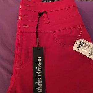 Red high waist , skinny jeans
